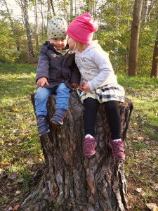 Kinder auf Baumstamm